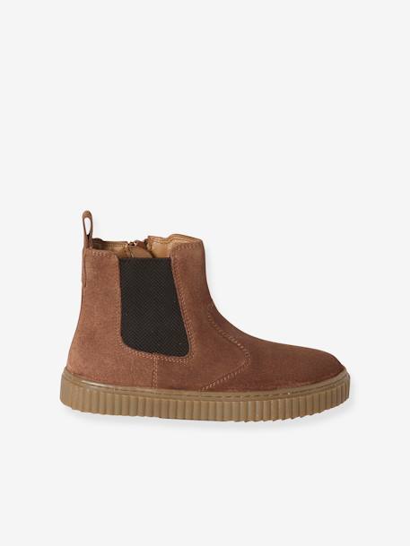 Leather Chelsea Boots with Elastic & Zip for Girls beige+camel+navy blue 