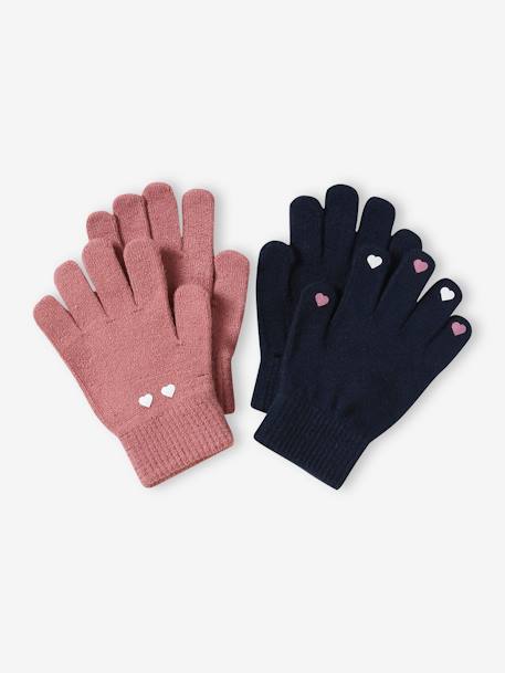 Pack of 2 Pairs of Magic Gloves, for Girls marl beige+navy blue 