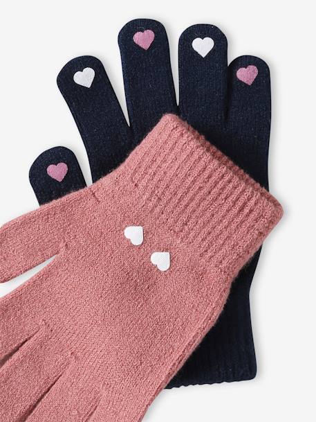 Pack of 2 Pairs of Magic Gloves, for Girls marl beige+navy blue 