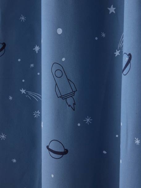 Blackout Curtain with Eyelets & Glow-in-the-Dark Planets Print Blue/Print 