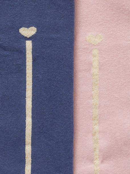 Pack of 2 Tights with Lurex Stripe for Girls indigo+marl grey 