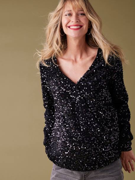 Maternity Sequin Christmas Blouse by ENVIE DE FRAISE black 