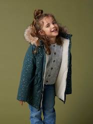 Girls-Glittery Parka Lined in Faux Fur, for Girls