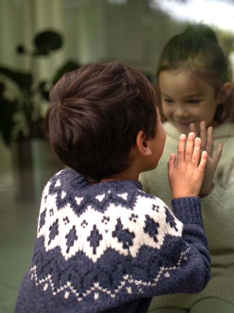 Jacquard Knit Jumper, Round Neckline, for Boys green+slate blue 