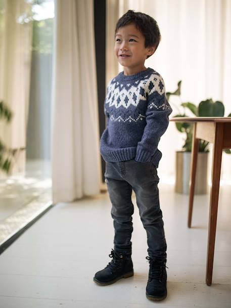 Jacquard Knit Jumper, Round Neckline, for Boys green+slate blue 