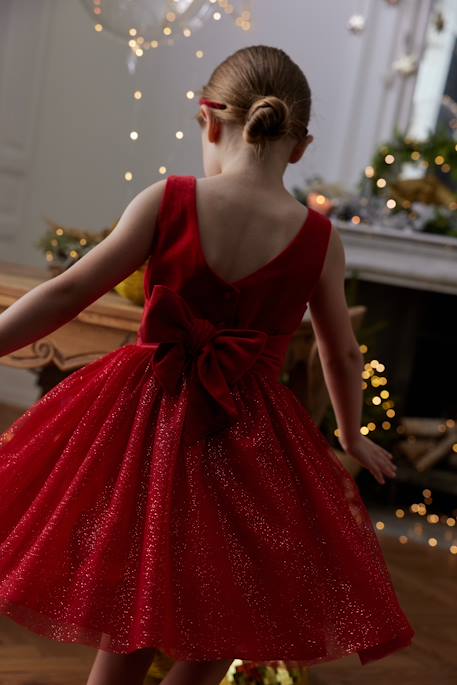 Christmas Special Dress in Velour & Sparkling Tulle for Girls - emerald  green, Girls | Vertbaudet