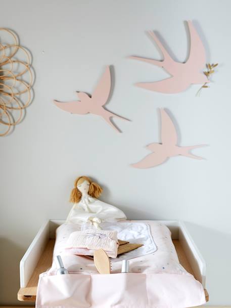 Set of 3 Wall Swallows BROWN LIGHT SOLID+Light Pink 
