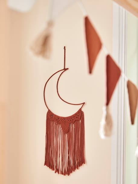 Macramé Dream-Catcher, Moon Shaped BROWN MEDIUM SOLID 