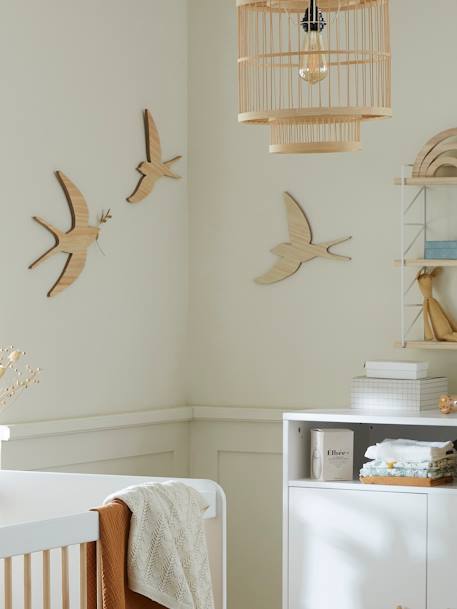 Set of 3 Wall Swallows BROWN LIGHT SOLID+Light Pink 