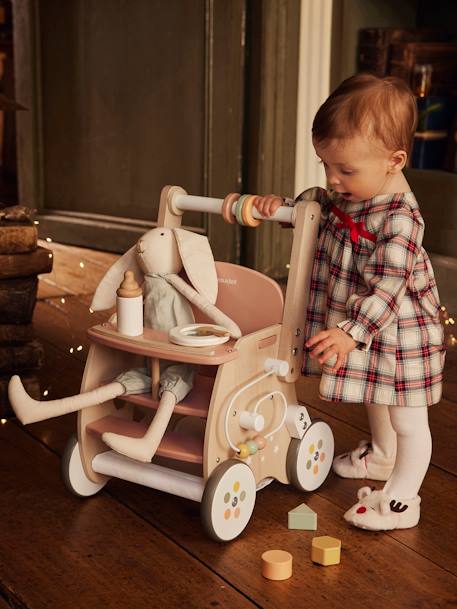 Walker with Seat for Doll, in FSC®100% Wood green+pink 