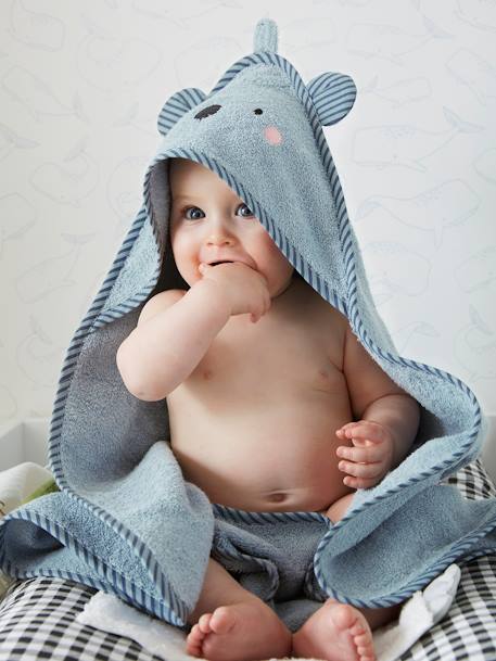 Baby Hooded Bath Cape With Embroidered Animals BLUE MEDIUM SOLID+PINK MEDIUM SOLID+White 