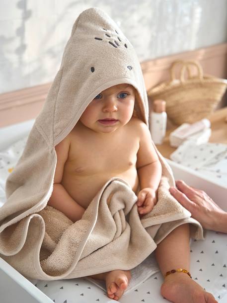Bath Cape, Essentials for Babies, in recycled cotton green+sandy beige 