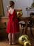 Christmas Special Dress in Velour & Sparkling Tulle for Girls emerald green+red 