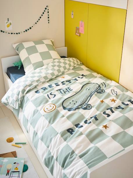 Duvet Cover + Pillowcase Set for Children chequered green 