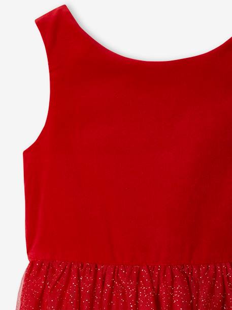 Christmas Special Dress in Velour & Sparkling Tulle for Girls emerald green+red 