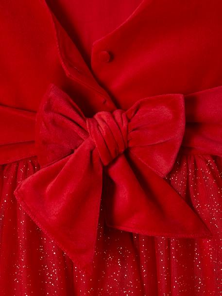 Christmas Special Dress in Velour & Sparkling Tulle for Girls emerald green+red 