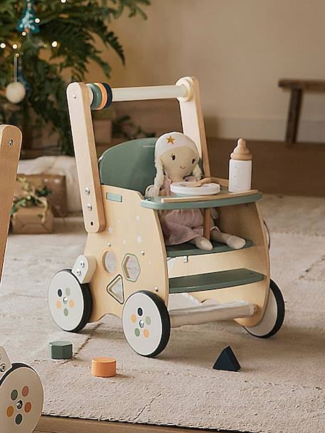 Walker with Seat for Doll, in FSC®100% Wood green+pink 