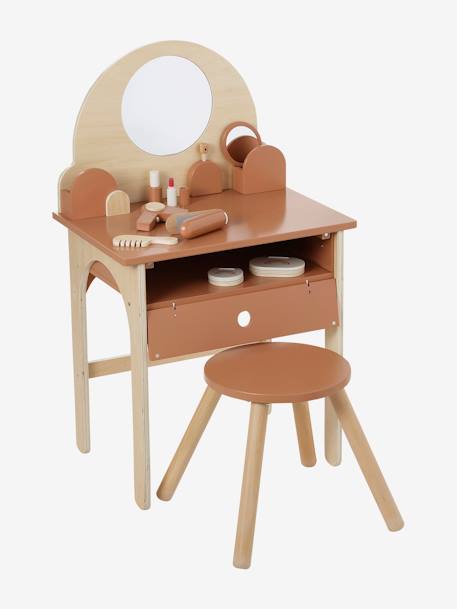 Dressing table + stool with FSC100® wooden accessories caramel 