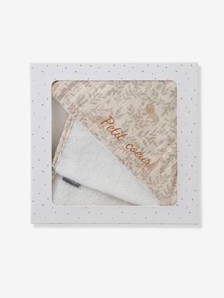BABYLON hooded towel with cotton gauze + mitt printed beige 