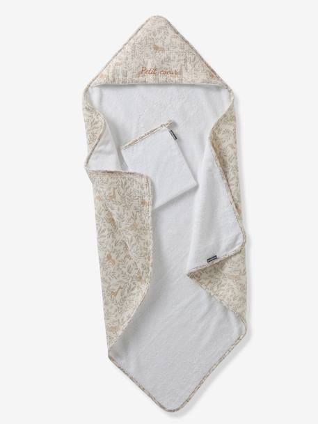 BABYLON hooded towel with cotton gauze + mitt printed beige 