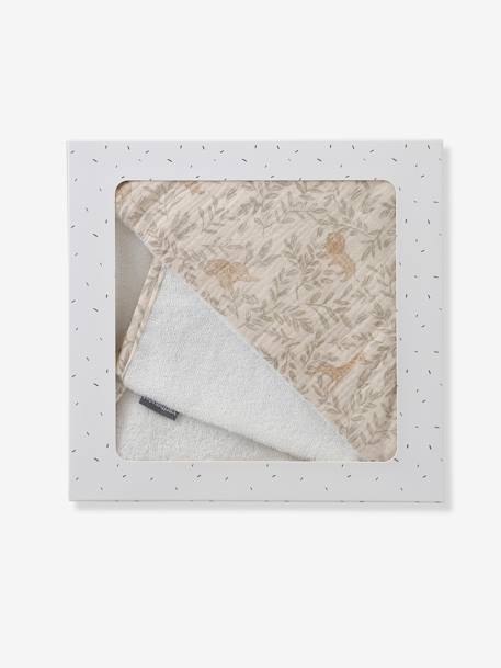 BABYLON hooded towel with cotton gauze + mitt printed beige 