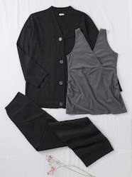 Maternity-3-Piece Ensemble Sleeveless Top + Cardigan + Wide Leg Trousers for Maternity & Nursing