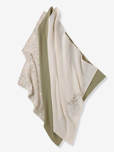 Pack of 3 cotton muslin squares BABYLON printed beige 