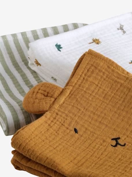 Pack of 3 Cotton Gauze Muslin Squares, SAVANA multicoloured 