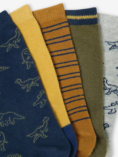 Pack of 5 Pairs of Dinosaur Socks for Boys aqua green 