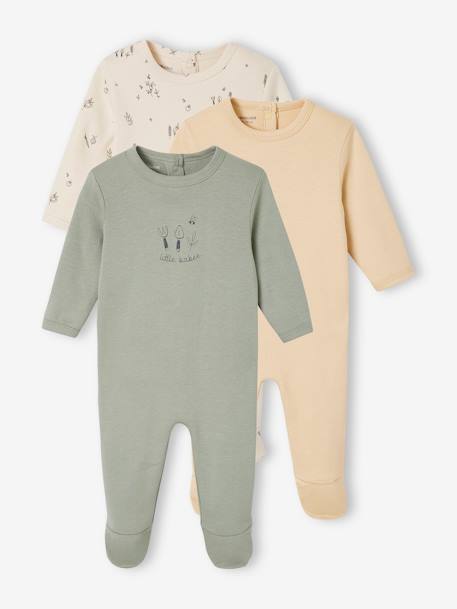 Pack of 3 Basics sleepsuits green 