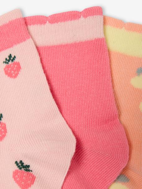 Pack of 3 Pairs of Fruit Ankle Socks for Girls rose 