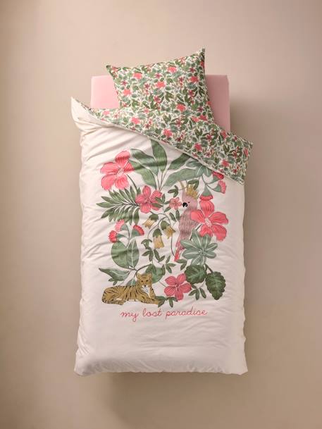 Duvet Cover + Pillowcase Set with Recycled Cotton for Children, Tropical multicoloured 