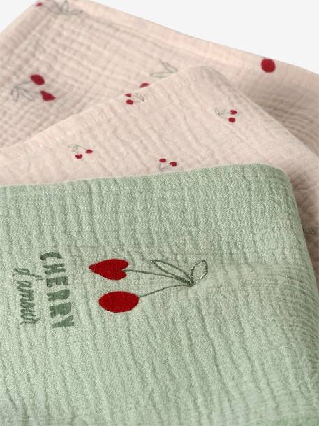 Pack of 3 CHERRY muslin squares printed beige 