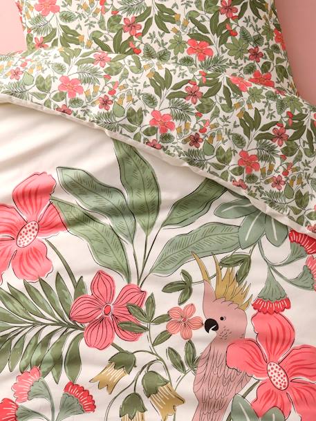 Duvet Cover + Pillowcase Set with Recycled Cotton for Children, Tropical multicoloured 