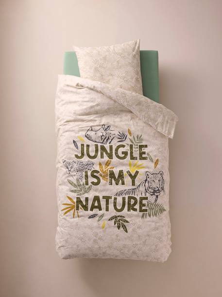 Duvet Cover + Pillowcase Set for Children, with Recycled Cotton Content, Green Jungle printed green 