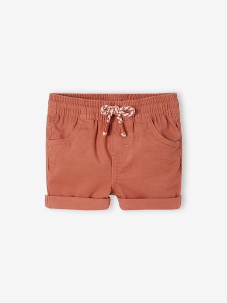 Twill Shorts with Elasticated Waistband, for Baby Boys cappuccino+terracotta 