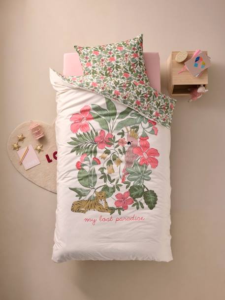 Duvet Cover + Pillowcase Set with Recycled Cotton for Children, Tropical multicoloured 