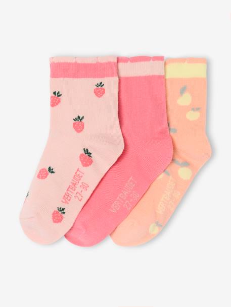 Pack of 3 Pairs of Fruit Ankle Socks for Girls rose 