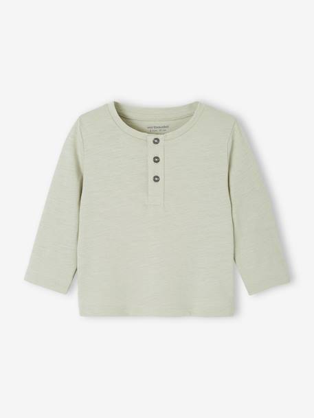 Pack of 2 Long-Sleeved Grandad-Style T-Shirts for Babies, Basics grey green 
