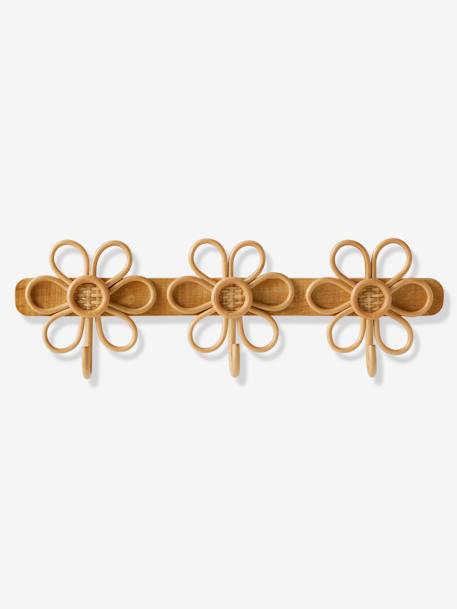 Coat Rail with 3 Rattan Flowers wood 