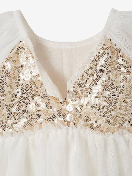 Short Sleeve Dress with Button-Up & Sequins at the Back white 