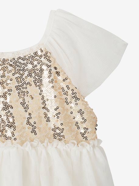 Short Sleeve Dress with Button-Up & Sequins at the Back white 