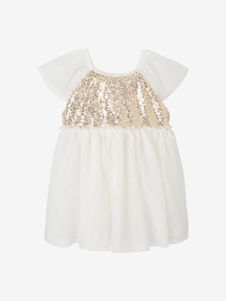 Short Sleeve Dress with Button-Up & Sequins at the Back white 