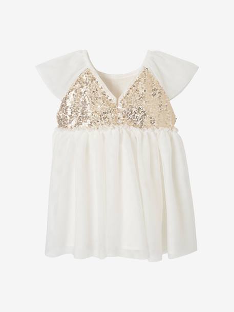 Short Sleeve Dress with Button-Up & Sequins at the Back white 