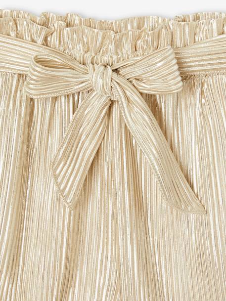 Lamé shorts with pleated effect for girls gold 