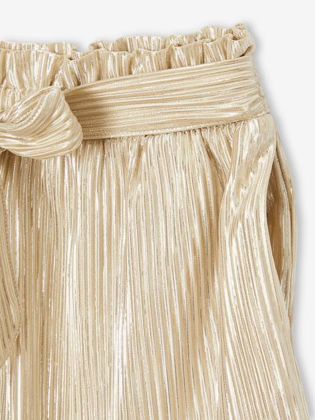 Lamé shorts with pleated effect for girls gold 