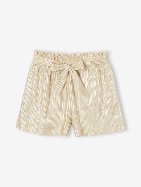 Lamé shorts with pleated effect for girls gold 