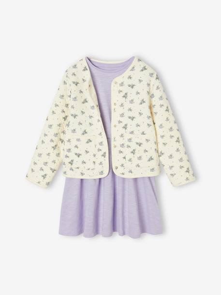 Printed Quilted Jacket & Dress Set for Girls rose+violet 