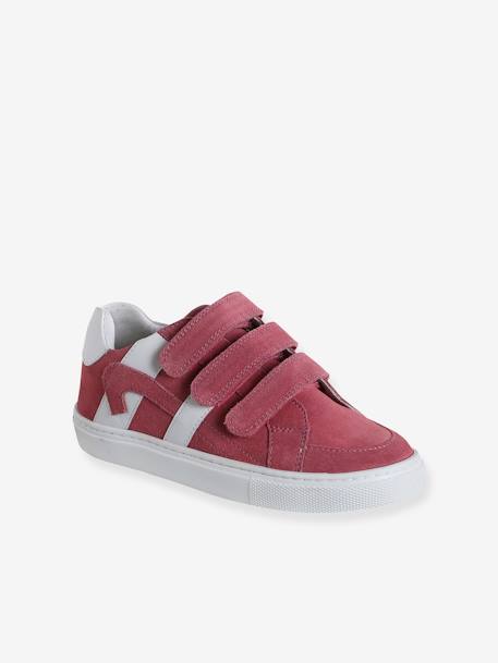 Leather Hook-&-Loop Trainers for Children raspberry pink+white 