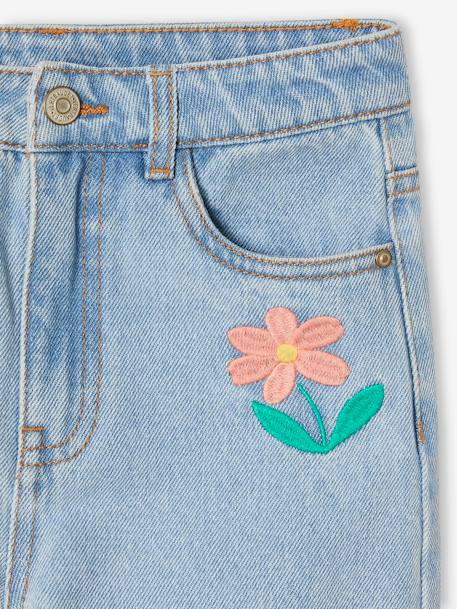 Girls' embroidered floral Mom jeans blue+light blue+medium blue 